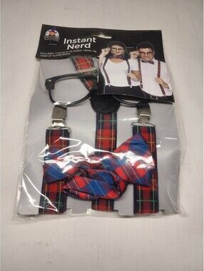 Happy Halloween Instant Nerd Costume Includes Glasses Bow Tie Suspenders New!